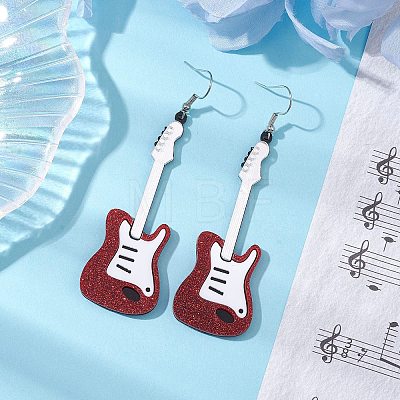 Guitar Acrylic Dangle Earrings EJEW-JE05879-01-1