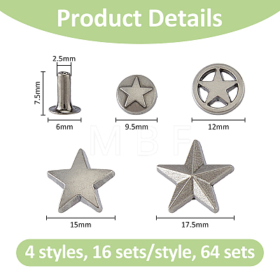 SUPERFINDINGS 64 Sets 4 Styles Alloy River Studs FIND-FH0009-17-1