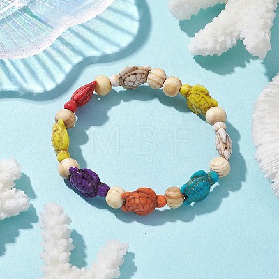 Beach Turtle Dye Synthetic Turquoise Beaded Stretch Barcelets BJEW-JB10296-01-1