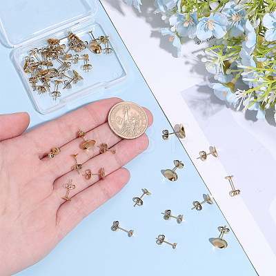 48Pcs 6 Styles Brass Stud Earring Findings STAS-BBC0011-01-1