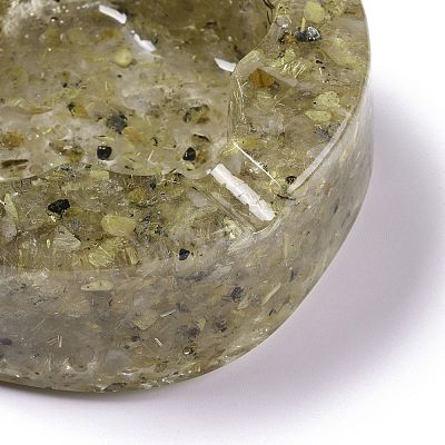 Resin with Natural Rutilated Quartz Chip Stones Ashtray DJEW-F015-05G-1