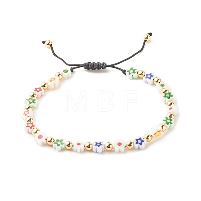 Lampwork Flower with Star Braided Bead Bracelet BJEW-JB07849-1