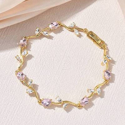 Brass Glass Flower Link Chain Bracelets KK-CBA7DFA-01G-04-1