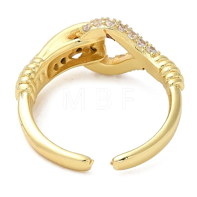 Rack Plating Brass Hollow Teardrop Open Cuff Ring with Cubic Zirconia for Women RJEW-M151-02G-1