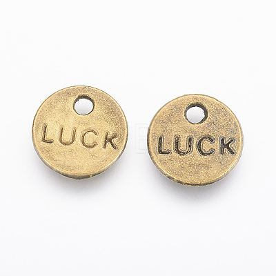 Flat Round Carved Word Luck Tibetan Style Alloy Message Charms LS-TIBEP-A123975-AB-FF-1