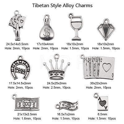 100Pcs 10 Style Tibetan Style Alloy Pendants TIBEP-CJ0001-74-1