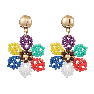 Glass Seed Bead Flower Dangle Stud Earrings for Women EJEW-MZ00268-1