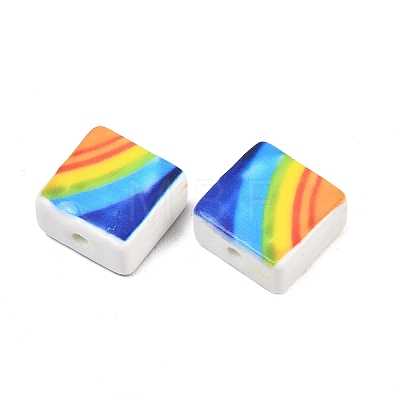 Printed Rainbow Pattern Handmade Porcelain Beads PORC-G016-05-1