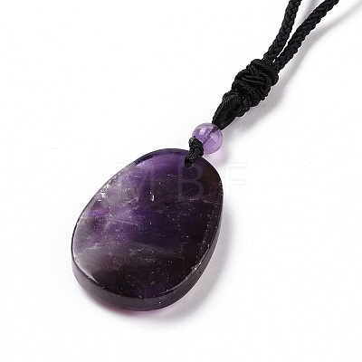 Adjustable Natural Amethyst Teardrop with Spiral Pendant Necklace with Nylon Cord for Women NJEW-L171-04B-1