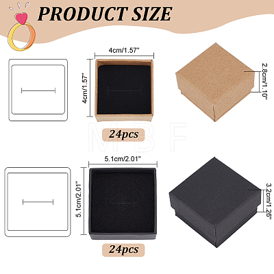   48Pcs 2 Styles Square Kraft Paper Cardboard Jewelry Ring Boxes CBOX-PH0002-24-1