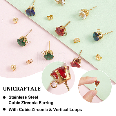 Unicraftale 8Pcs 4 Color Ion Plating(IP) 304 Stainless Steel Stud Earring Findings STAS-UN0050-60-1