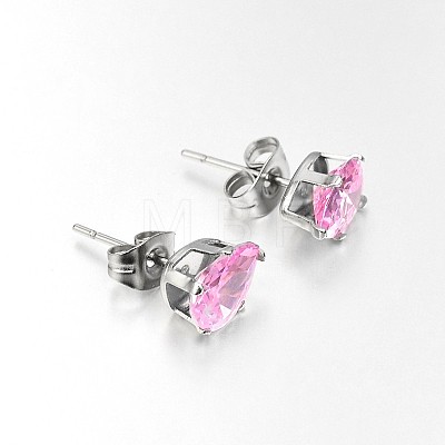 304 Stainless Steel Pave Cubic Zirconia Ear Studs X-EJEW-L098-8mm-06-1