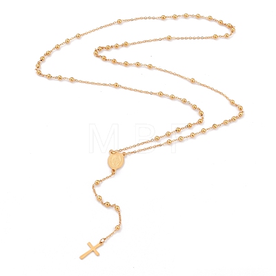 304 Stainless Steel Rosary Bead Necklaces For Religion STAS-B021-02G-1