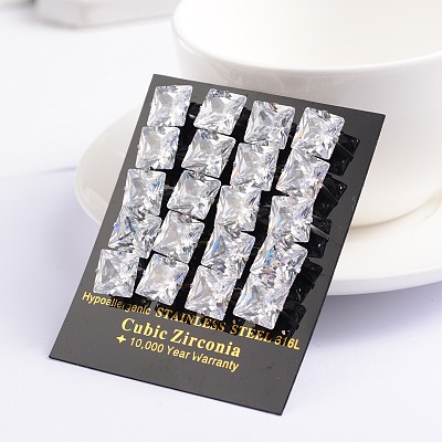 Square Cubic Zirconia Stud Earrings EJEW-H306-09P-5mm-1