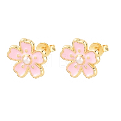 Flower Brass Enamel Stud Earrings EJEW-T051-08A-1