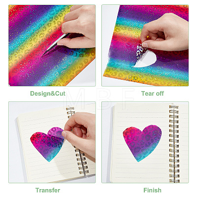 CRASPIRE 7 Sheets Waterproof PET Rainbow Gradient Color Stickers DIY-CP0007-13-1