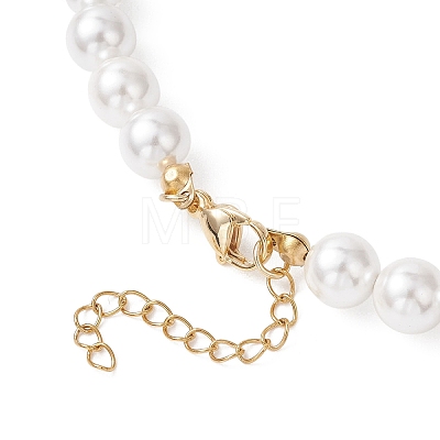 Brass Resin Red Cherry Pendant Round White Shell Pearl Beaded Necklaces NJEW-JN05733-1