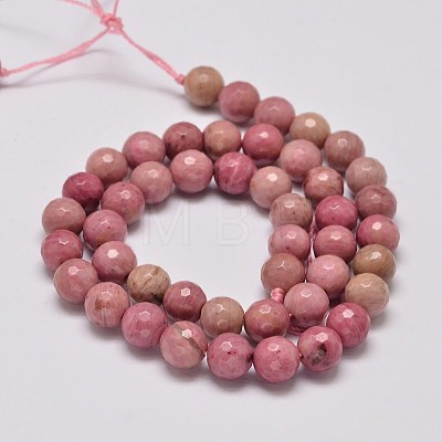 Faceted Natural Rhodonite Round Bead Strands G-M289-02-8mm-1