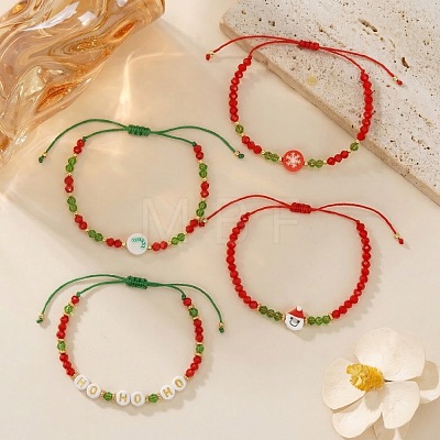 4Pcs Christmas Glass & Plastic Beaded Adjustable Bracelet Set for Women YO6300-1