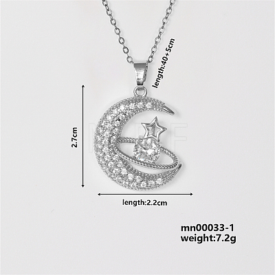 Elegant Fashion Copper Inlaid Zircon Star Moon Necklace Women's Jewelry RL5391-2-1