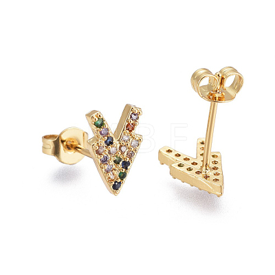 Brass Micro Pave Cubic Zirconia Stud Earrings EJEW-F201-22G-1