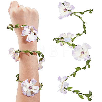 Flower Polyester with Iron wire Upper Arm Cuff Bangles for Women AJEW-GF0014-08C-1