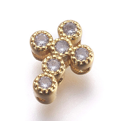 Brass Micro Pave Cubic Zirconia Beads ZIRC-E152-07G-RS-1