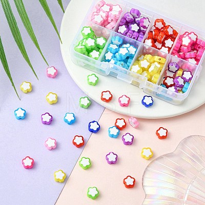 200Pcs 8 Colors Transparent Flower Acrylic Beads TACR-YW0001-91-1