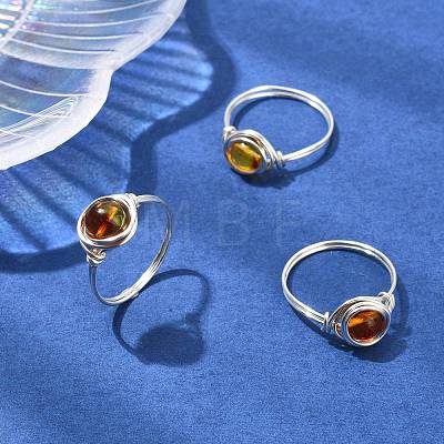 Natural Amber Finger Rings RJEW-JR01040-1