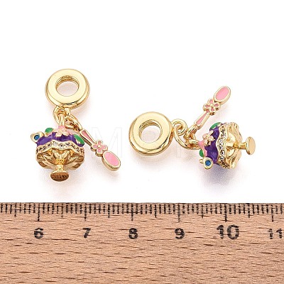Brass Micro Pave Clear Cubic Zirconia and Enamel European Dangle Charms KK-T079-72G-1