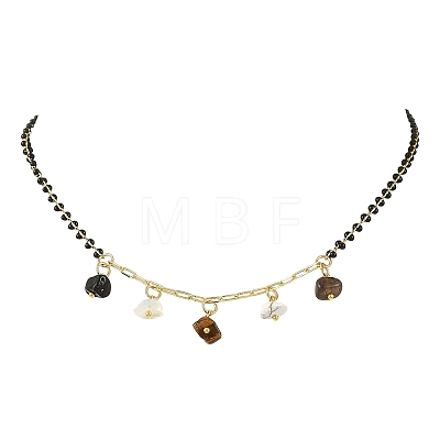 Gemstone Chip Tassel Brass Enamel Beaded Chain Necklaces NJEW-JN06693-1