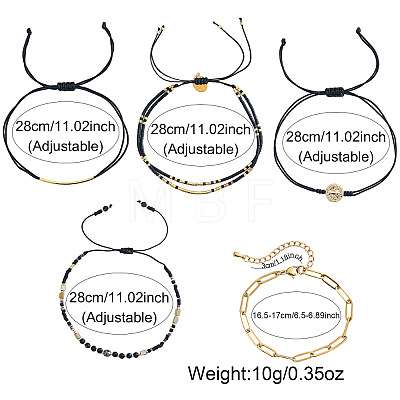 4Pcs 4 Styles Brass & Glass Seed Beads Braided Bead Bracelets BZ6488-1-1