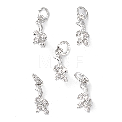 Rack Plating Brass Pave Cubic Zirconia Leaf Shape Ice Pick Pinch Bails KK-G464-07P-1