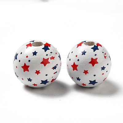 Independence Day Theme Printed Natural Wooden Beads WOOD-L020-B05-1