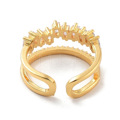 Brass with Cubic Zirconia Open Cuff Rings RJEW-B053-03-1