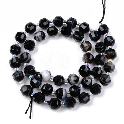 Natural Black Banded Agate/Striped Agate Beads Strands G-R482-13-8mm-1