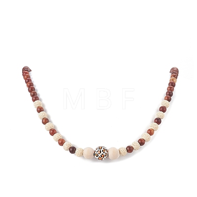 Natural Wood Round Graduated Beaded Necklace for Women NJEW-JN04288-1