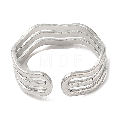 304 Stainless Steel Triple Line Open Cuff Ring for Women RJEW-M149-02P-1