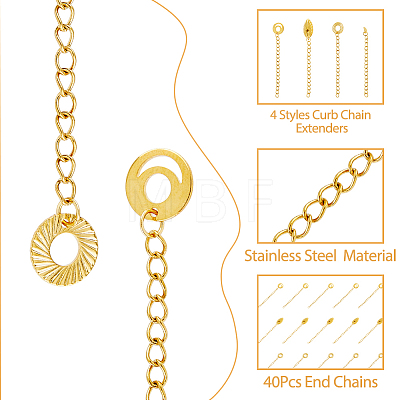 40 Strands 4 Style 304 Stainless Steel Curb Chain Extenders STAS-DC0014-21-1