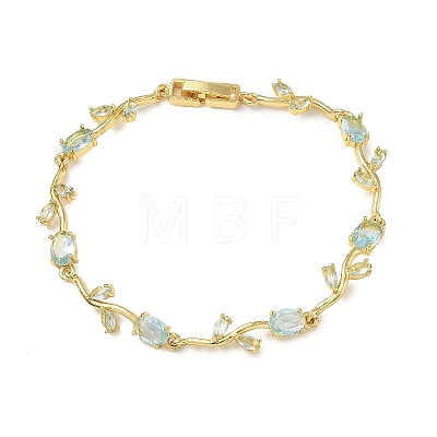 Brass Glass Flower Link Chain Bracelets KK-CBA7DFA-01G-08-1