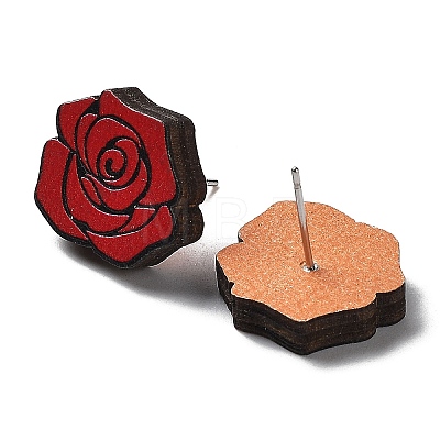 Valentine's Day Theme Printing Wood Stud Earrings for Women EJEW-B029-02-1
