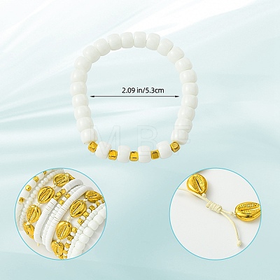 10Pcs 10 Styles Handmade Polymer Clay & Glass Seed Beaded Stretch Bracelet Sets BJEW-SW001581-1