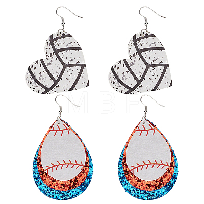 2 Pairs 2 Styles PU Leather Dangle Earrings EJEW-CL0001-03-1