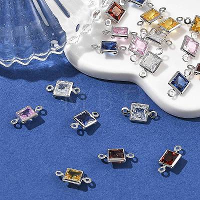 SHEGRACE Brass Pave Cubic Zirconia Square Connector Charms XGRQ2O044-440P-1