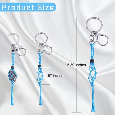 4Pcs 4 Colors Macrame Fringe Braided Keychain AJEW-SW00014-02-1