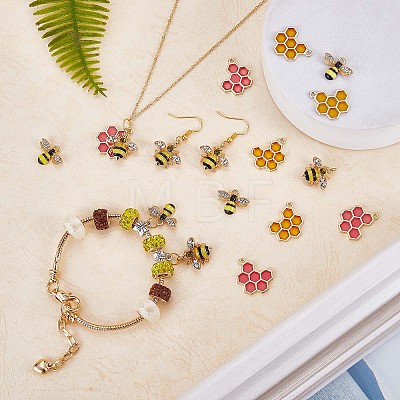 20Pcs Bee Charms Pendant Bee Honeycomb Charms Enamel Insect Pendant for Jewelry Necklace Earring Making Crafts JX414A-1