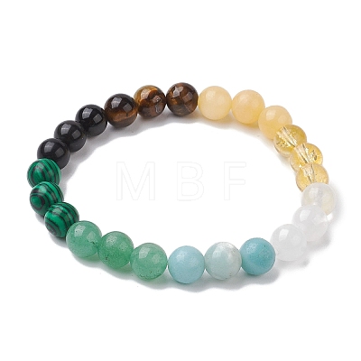 8mm Round Natural Tiger Eye & Topaz Jade & Golden Sheen Obsidian & Quartz Crystal & Green Aventurine & Amazonite BJEW-JB10624-01-1