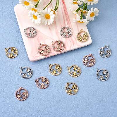 5Pcs Brass Micro Pave Clear Cubic Zirconia Pendants ZIRC-SZ0003-33A-1