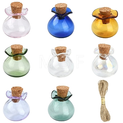8Pcs 8 Colors Lucky Bag Shape Glass Cork Bottles Ornament AJEW-YW0002-18-1