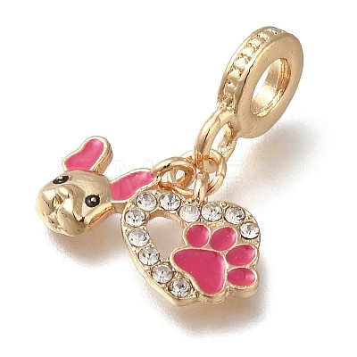 Rack Plating Alloy Hot Pink Enamel European Dangle Charms PALLOY-A009-19P-1